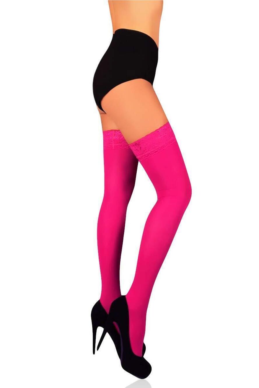 1890 Opaque Thigh High Stockings - Elegant Thigh High Tights - Pink, M